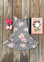 Load image into Gallery viewer, girls gingham &amp; roses ruffle tank dress

