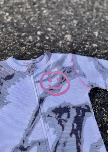 baby pink smiley thermal camo footie