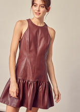 Load image into Gallery viewer, women ruffle hem leather dress
