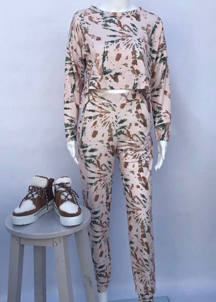 blush & olive swirl tie dye top