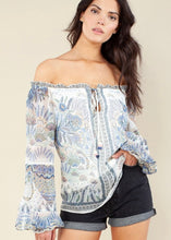 Load image into Gallery viewer, women print long sleeve off shoulder blouse
