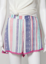 Load image into Gallery viewer, stripe shorts with pom trim
