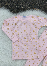 Load image into Gallery viewer, girls gold hearts 2pc pj set

