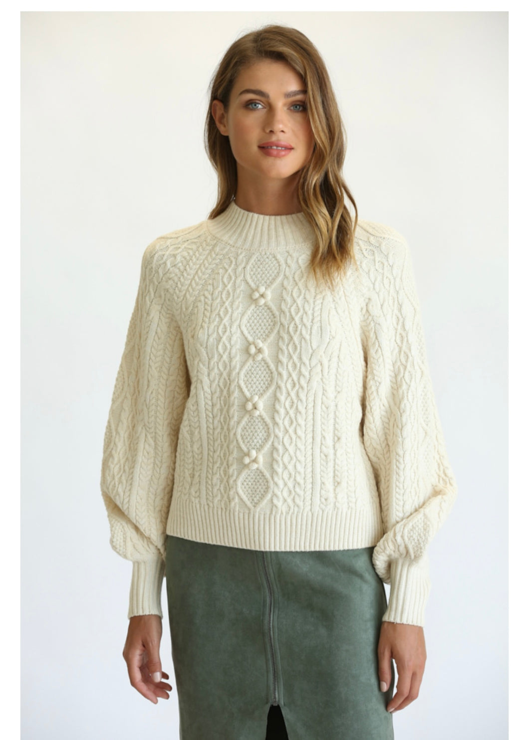womens chunky pom cable sweater