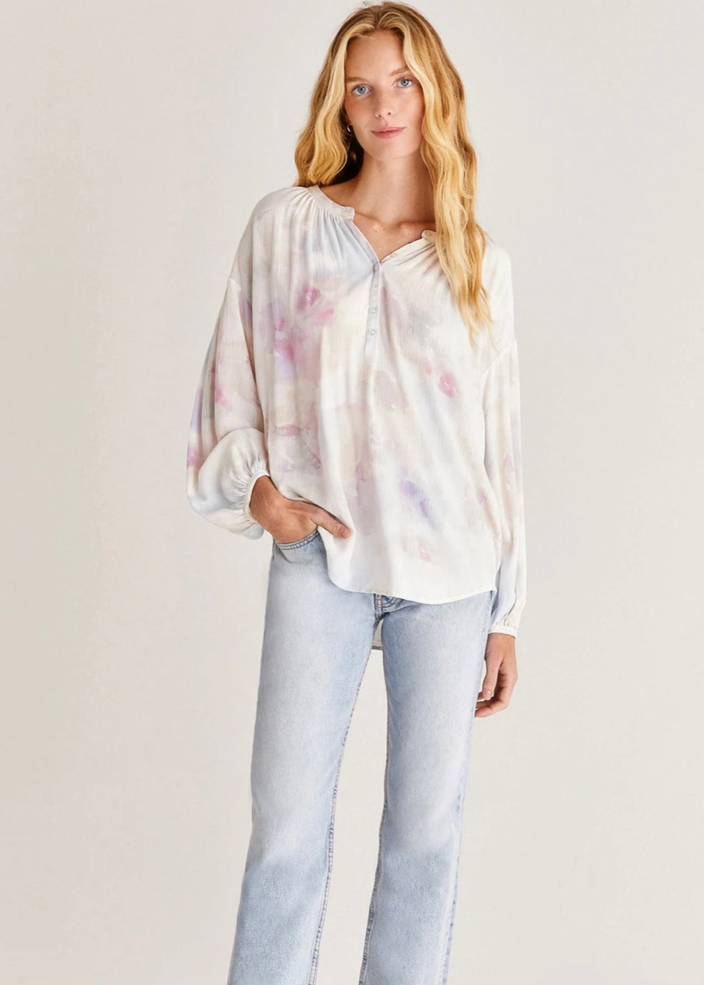 women watercolor print blouse