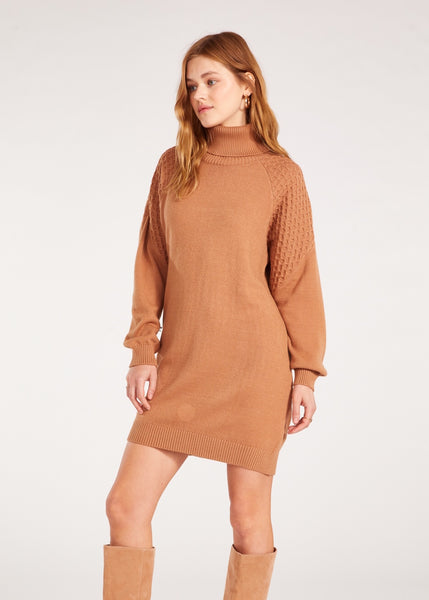 womens turtle neck tan sweater dress