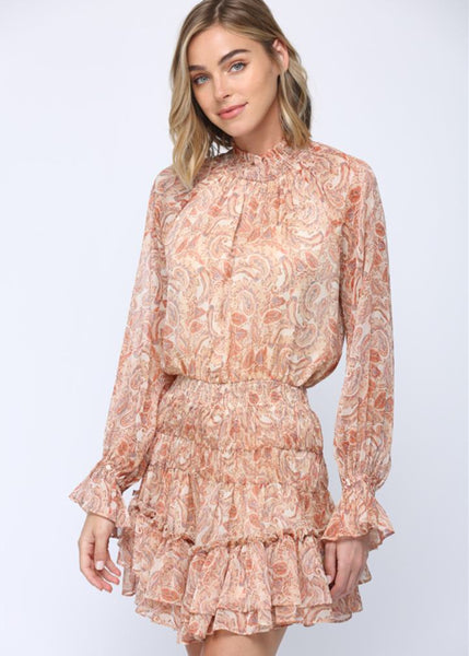 womens paisley tiered ruffle dress