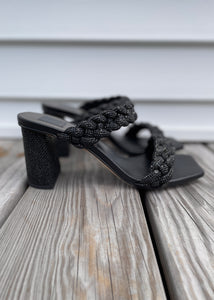 rhinestone braid block heel sandal
