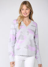 Load image into Gallery viewer, v-neck distressed sweater-camo
