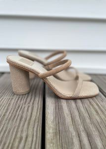 textured 2 strap block heel sandal