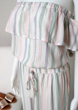 Load image into Gallery viewer, pastel stripe off shoulder jumpsuit
