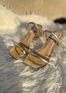 2 strap rect heel sandal - metallic
