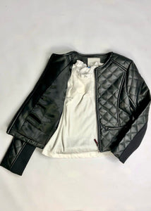 girls vegan leather quilt jacket