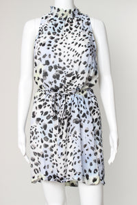 smock neck dress- leopard dots