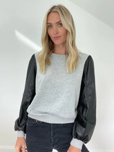 Load image into Gallery viewer, women leather sleeve sweatshirt
