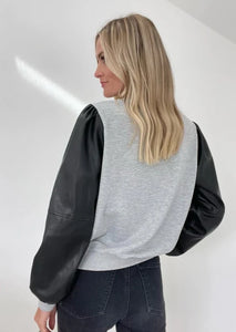 leather sleeve sweatshirt