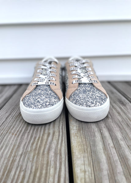 silver glitter low top sneaker