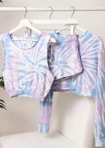 tie dye french terry crop crew top