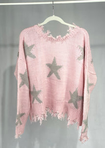 v-neck distressed star sweater