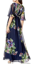 Load image into Gallery viewer, floral chiffon flutter sleeve gown
