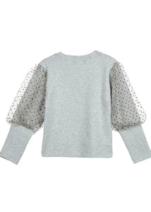 girls mesh dot sleeves sweatshirt -  toddler