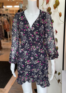 long sleeve ruched floral dress
