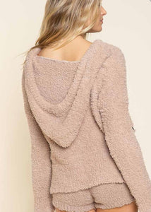 fuzzy long sleeve pull over hoodie