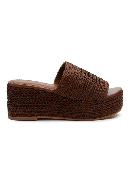 brown raffia women's platform slide sandal