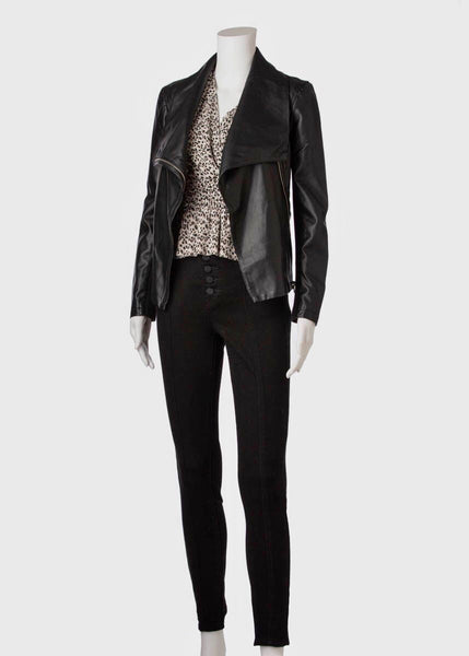 hiwaist button seam jean - black