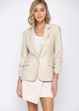 Load image into Gallery viewer, ladies ruched vegan leather blazer
