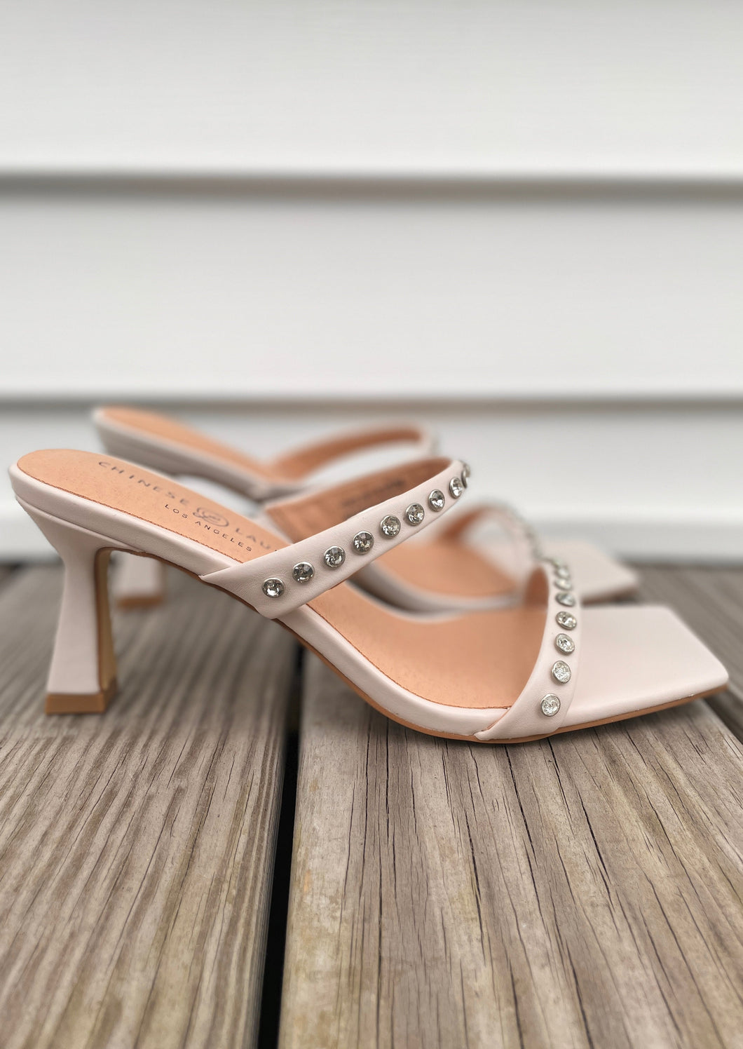 rhinestone strap block heel sandal