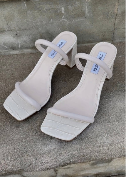 2 strap rect heel sandal- embossed