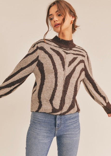 womens mock neck zebraprint sweater