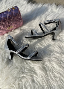 girls 3 strap heel shimmer sandal