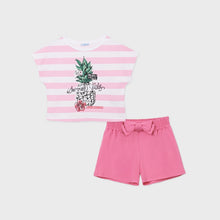 Load image into Gallery viewer, girls pink stripe tee &amp; short set
