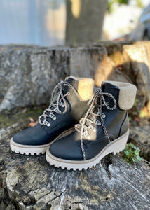 black vegan leather hiker boot