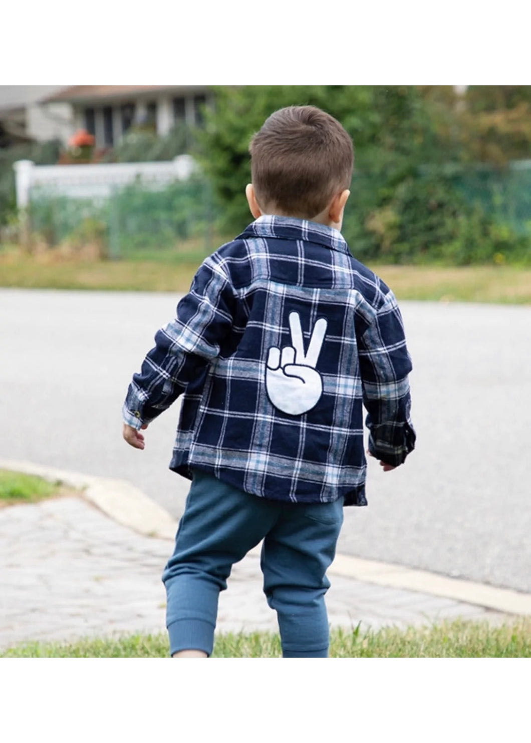 boys peace hand flannel shirt