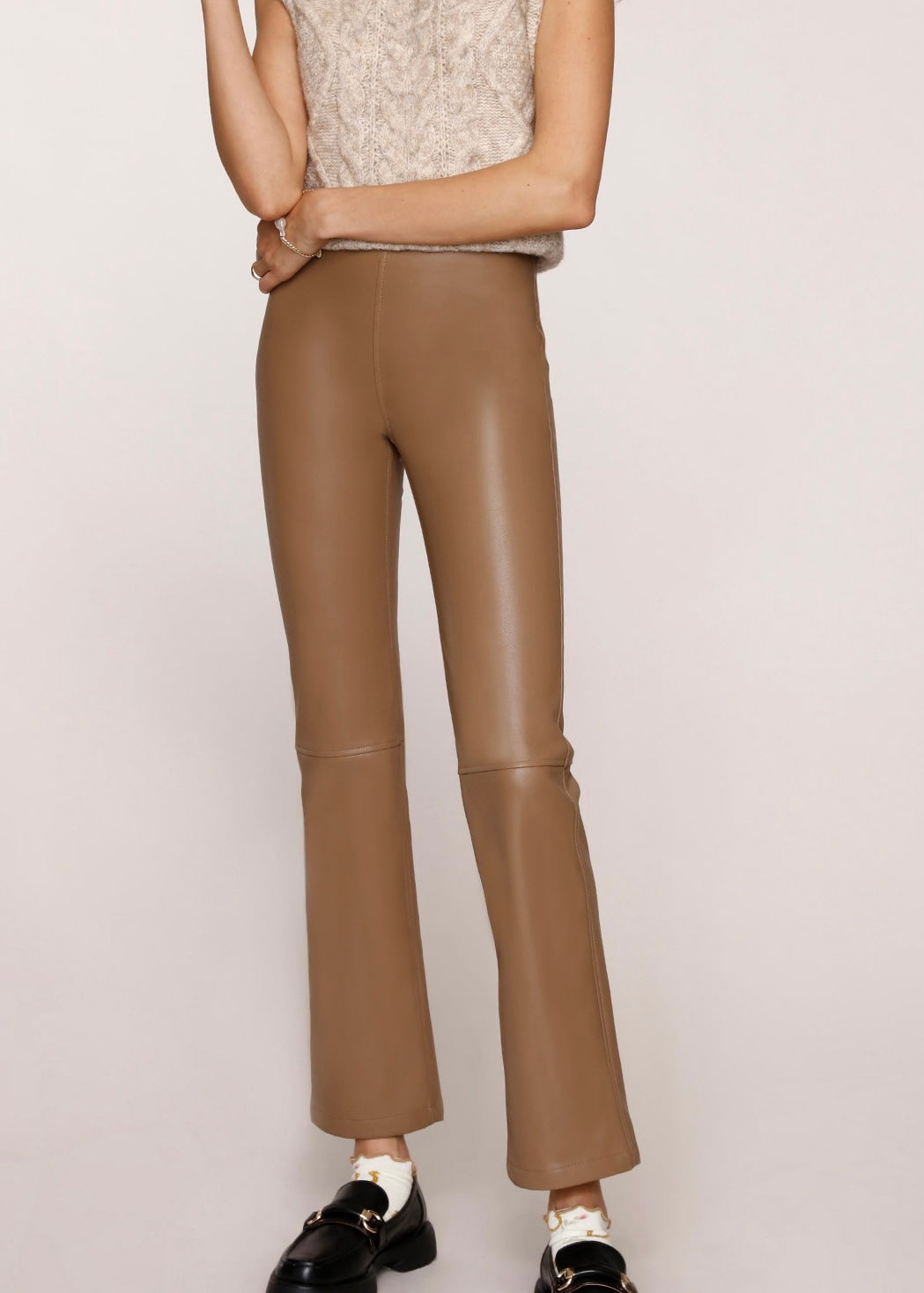 faux leather crop flare pant