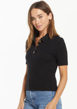 Load image into Gallery viewer, womens black soft ribbed short sleeve sweater
