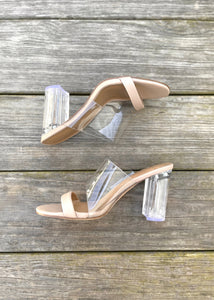 women lucite heel slide sandal