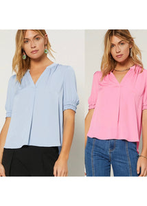 women v-neck short sleeve pullover blouse