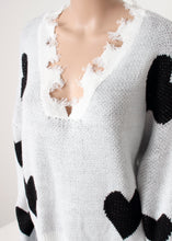 Load image into Gallery viewer, v neck distressed heart sweater
