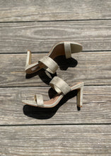 Load image into Gallery viewer, 2 band metallic block heel sandal
