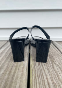 2 strap block heel patent sandal
