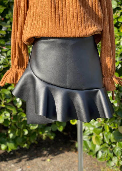 girls ruffle hem vegan leather skirt