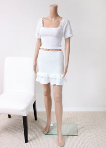 smocked ruffle hem skirt