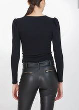 Load image into Gallery viewer, lace trim v-neck rib long sleeve top
