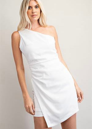 1 shoulder ruched midi dress