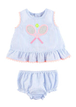 Load image into Gallery viewer, baby tennis seersucker pinafore
