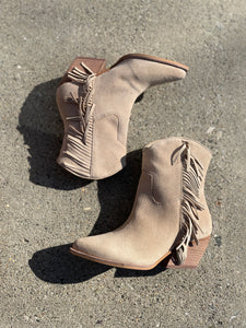 mid suede boot with fringe
